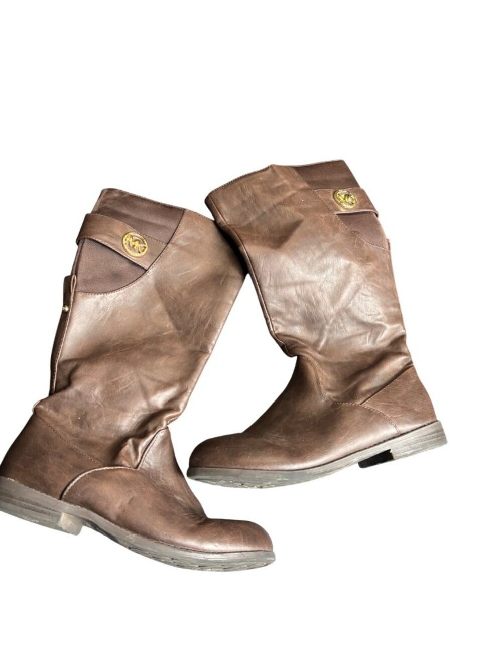 Michael Kors Susanna Brown Riding Boots US 3 Euro 34 Faux Leather Knee-High Logo